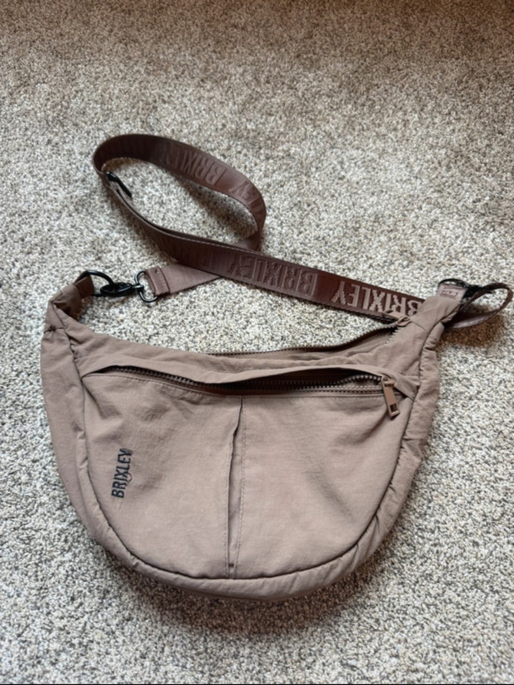 Brixley Taupe Crossbody Sling Bag with Branded Strap